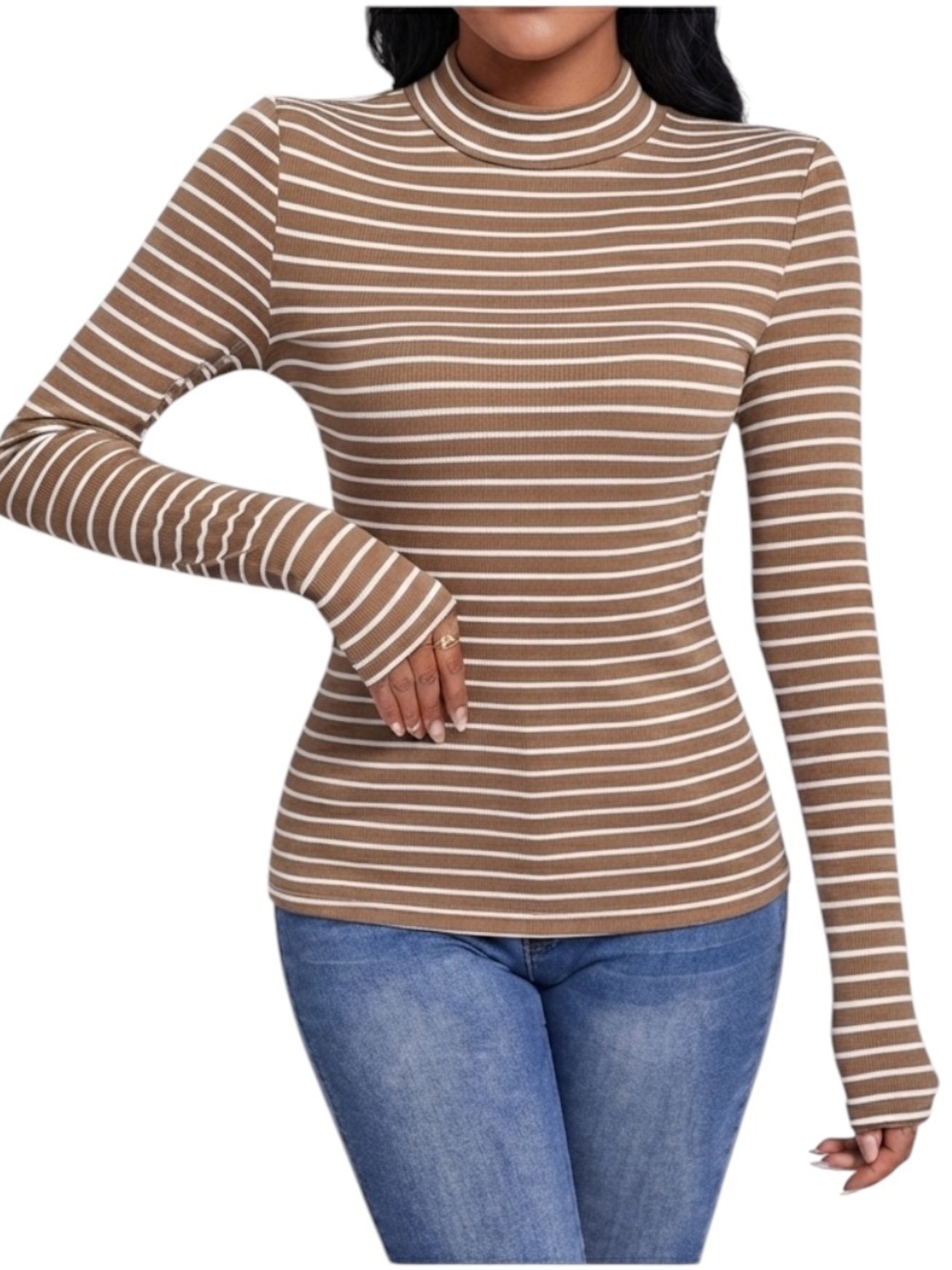 SHEIN Essnce Striped Print Mock Neck Tee size M new without tag